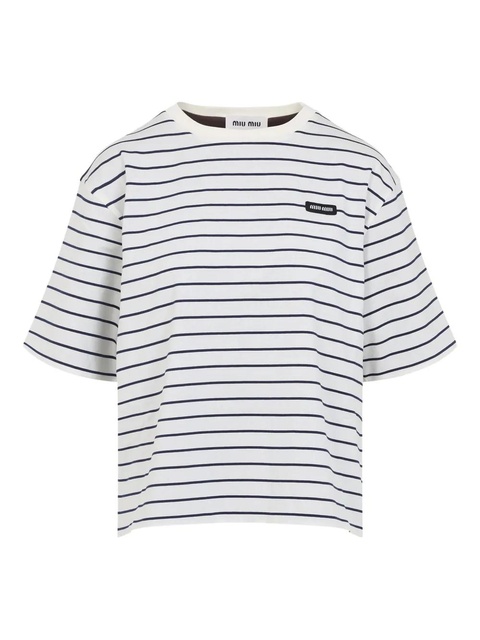 Miu Miu striped logo T-shirt - White - zdjęcie produktu nr 1