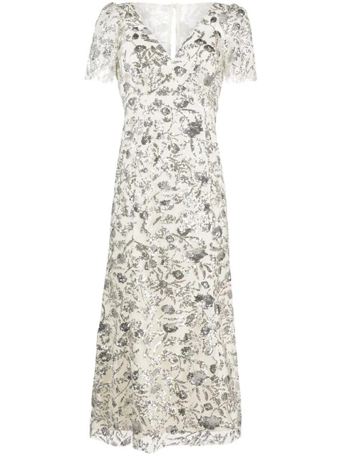 Self-Portrait sequin-embellished tulle midi dress - Neutrals - zdjęcie produktu nr 1