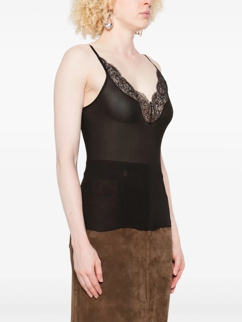 Saint Laurent lace-trim ribbed top - Black - zdjęcie produktu nr 2