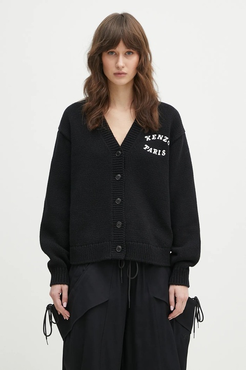 Kenzo kardigan wełniany x Verdy damski kolor czarny ciepły FF52CA4773CX.99J - zdjęcie produktu nr 2