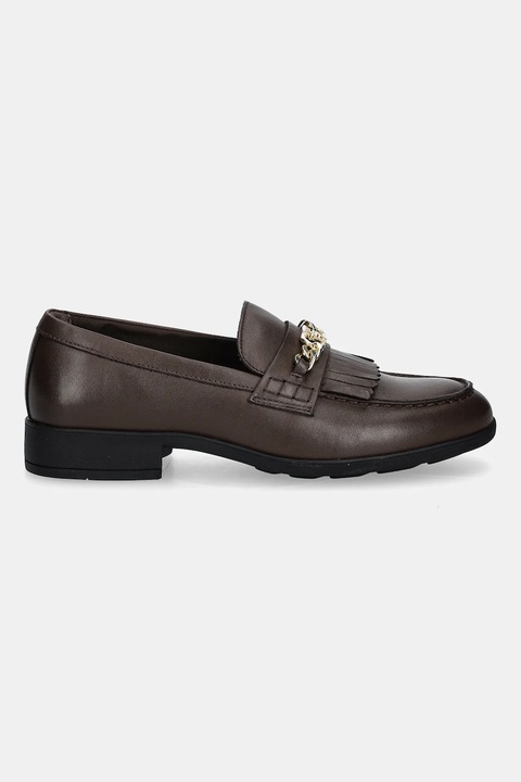 Tommy Hilfiger mokasyny skórzane TH CHAIN FRINGE LEATHER LOAFER damskie kolor brązowy na płaskim obcasie FW0FW08971 - zdjęcie produktu nr 2