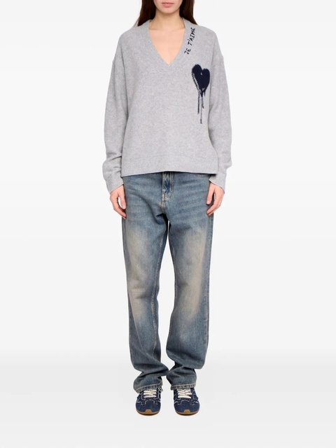 Zadig&Voltaire Mikyz heart V-neck sweater - Grey - zdjęcie produktu nr 1