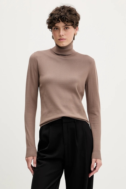 Sisley sweter damski kolor brązowy lekki z golfem 17Q3M2178 - zdjęcie produktu nr 1