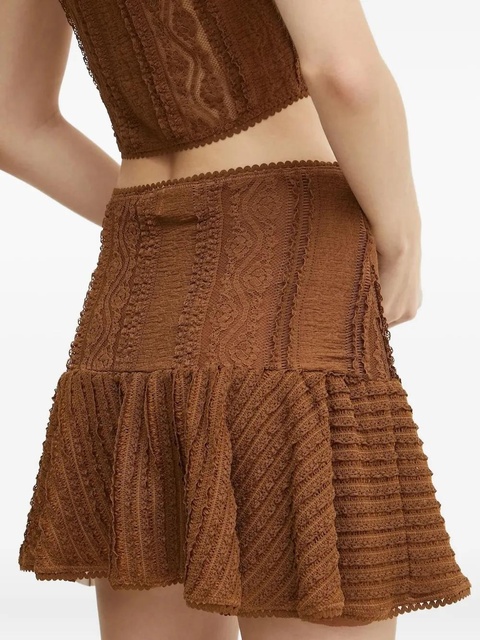 Charo Ruiz Ibiza lace-trimmed ruffled mini skirt - Brown - zdjęcie produktu nr 2