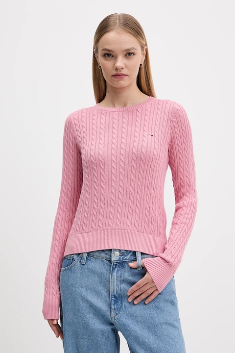 Tommy Jeans sweter bawełniany damski kolor różowy lekki DW0DW22165 - zdjęcie produktu nr 1