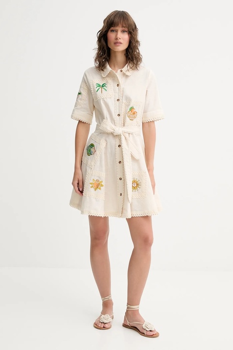Never Fully Dressed sukienka z domieszką lnu Lauren kolor beżowy mini rozkloszowana NFDDR2810 - zdjęcie produktu nr 2