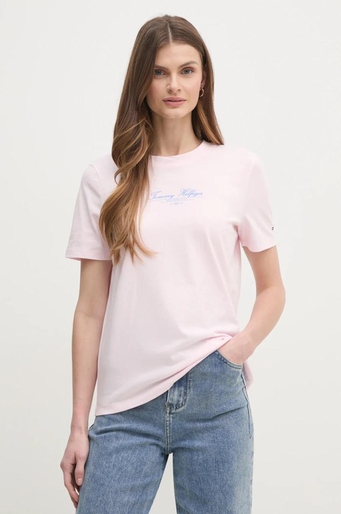 Tommy Hilfiger t-shirt bawełniany damski kolor różowy WW0WW45428 - zdjęcie produktu nr 1