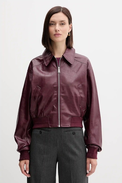 Calvin Klein Jeans kurtka kolor bordowy przejściowa LV047C518G - zdjęcie produktu nr 1