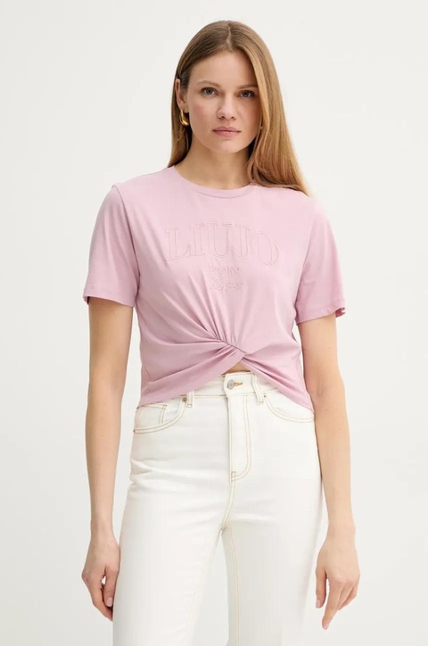 Liu Jo t-shirt bawełniany damski kolor różowy WA5001.JS923 - zdjęcie produktu nr 1