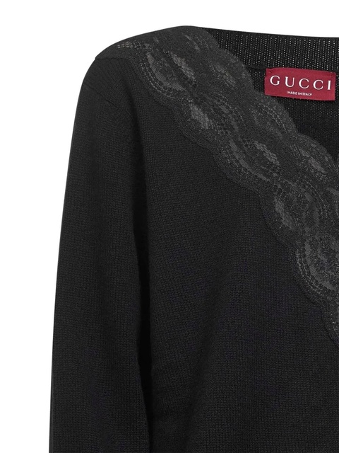 Gucci floral lace v-neck sweater - Black - zdjęcie produktu nr 2