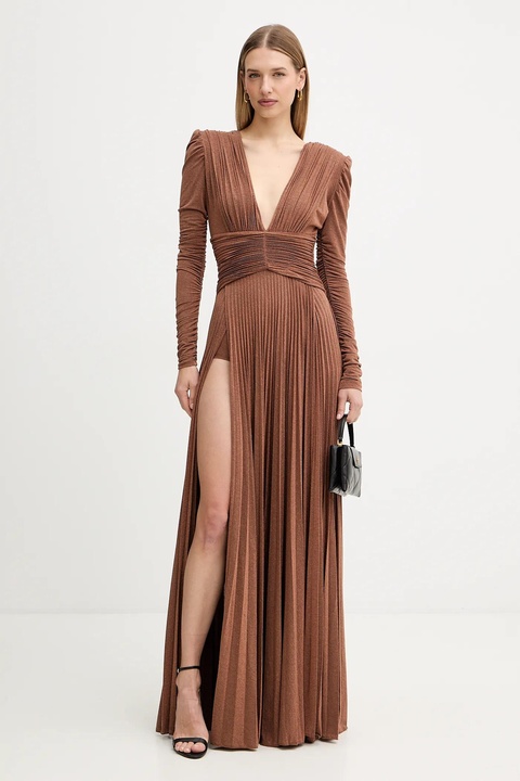 Elisabetta Franchi sukienka kolor brązowy maxi rozkloszowana ABR4057E2 - zdjęcie produktu nr 2