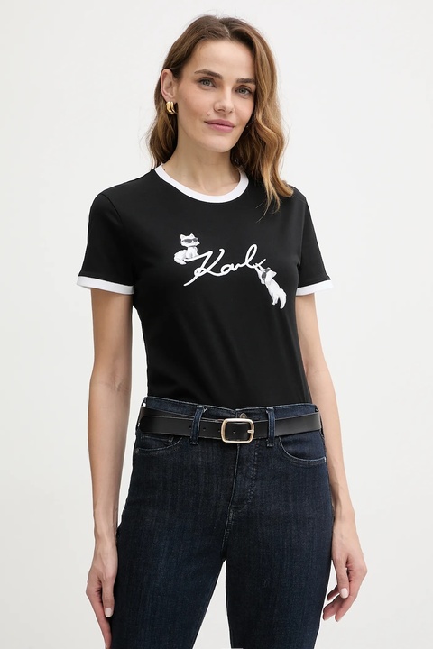 Karl Lagerfeld t-shirt bawełniany IKON damski kolor czarny B1W17040 - zdjęcie produktu nr 1