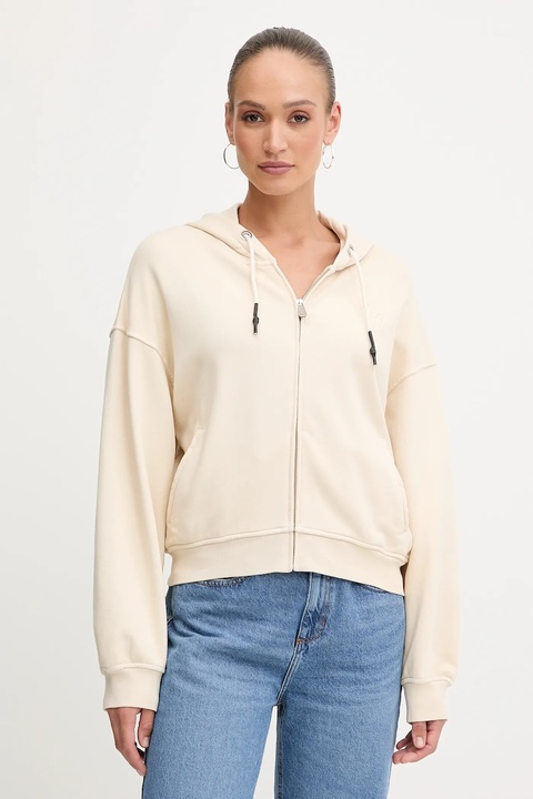 Pinko bluza bawełniana damska kolor beżowy z kapturem gładka 105509 A2RB - zdjęcie produktu nr 1