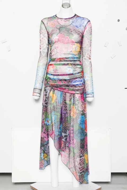 AREA floral-print asymmetric midi dress - Pink - zdjęcie produktu nr 1