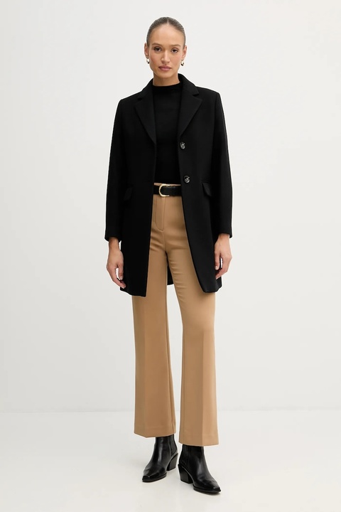 Sisley płaszcz wełniany kolor czarny przejściowy 2JJYLN04N - zdjęcie produktu nr 2