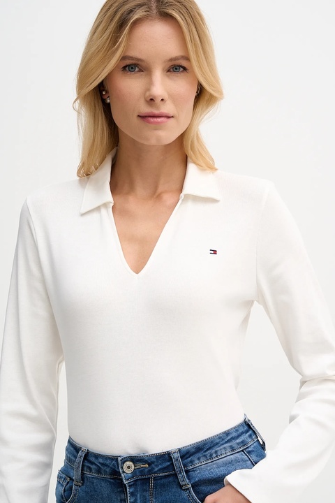 Tommy Hilfiger longsleeve bawełniany kolor beżowy WW0WW47850 - zdjęcie produktu nr 2