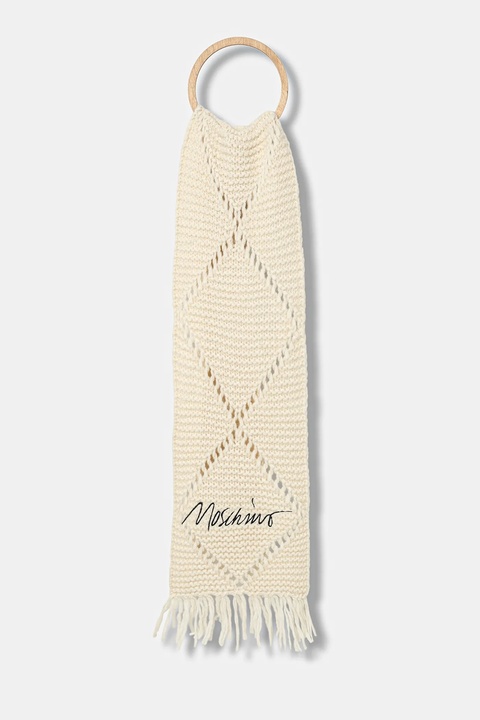 Moschino szalik z wełną damski kolor beżowy z aplikacją M3354 30817 - zdjęcie produktu nr 2