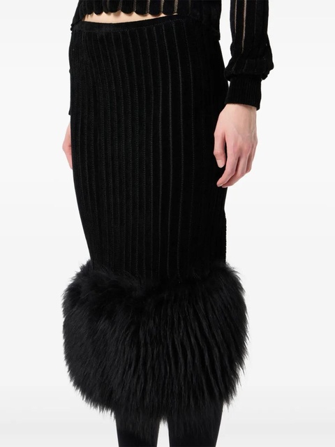Blumarine ribbed fur-trimmed midi skirt - Black - zdjęcie produktu nr 2