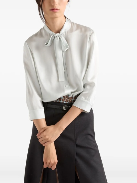 Prada pussy-bow silk shirt - Neutrals - zdjęcie produktu nr 2