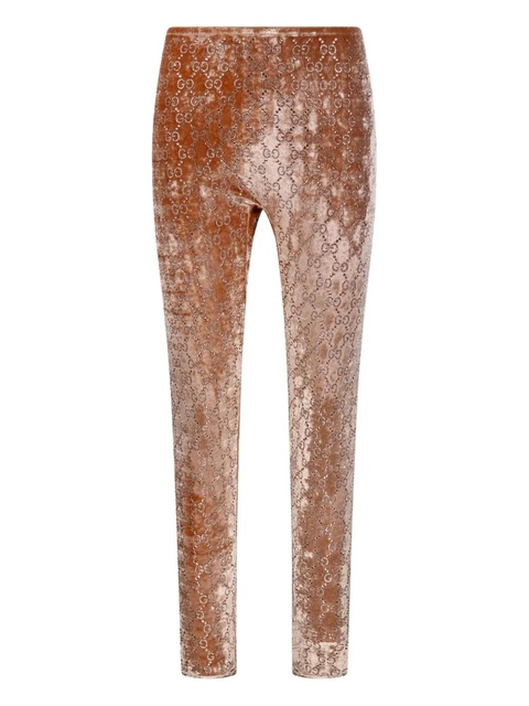 Gucci velvet-finish logo-pattern leggings - Brown - zdjęcie produktu nr 1
