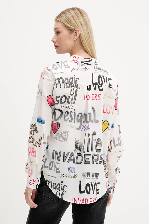 Desigual koszula bawełniana SOUL damska kolor szary relaxed z kołnierzykiem klasycznym 25WWCW10 - zdjęcie produktu nr 2