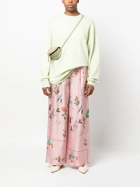 Lanvin foliage-print silk palazzo trousers - Pink - zdjęcie produktu nr 2