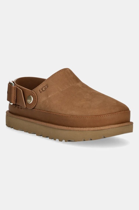 UGG klapki nubukowe Goldenstar Villa Clog damskie kolor brązowy na platformie 1169590-CHE - zdjęcie produktu nr 1