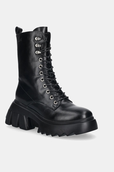 GOE workery skórzane damskie kolor czarny na platformie lekko ocieplone SS2N4131 BLACK - zdjęcie produktu nr 1