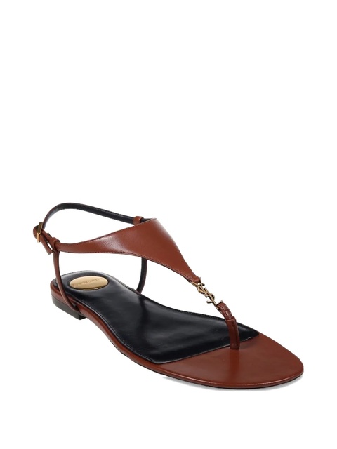 Saint Laurent T-strap logo-embellished leather sandals - Brown - zdjęcie produktu nr 1
