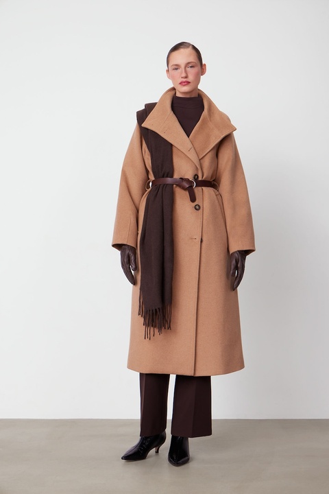 Medicine płaszcz wełniany damski kolor beżowy - zdjęcie produktu nr 1