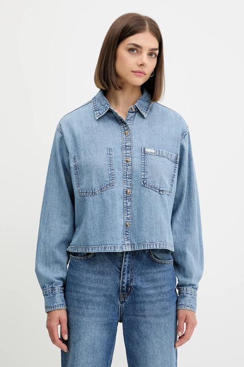 Guess Jeans koszula jeansowa damska kolor niebieski relaxed z kołnierzykiem klasycznym W5YH0D D5M86 - zdjęcie produktu nr 1