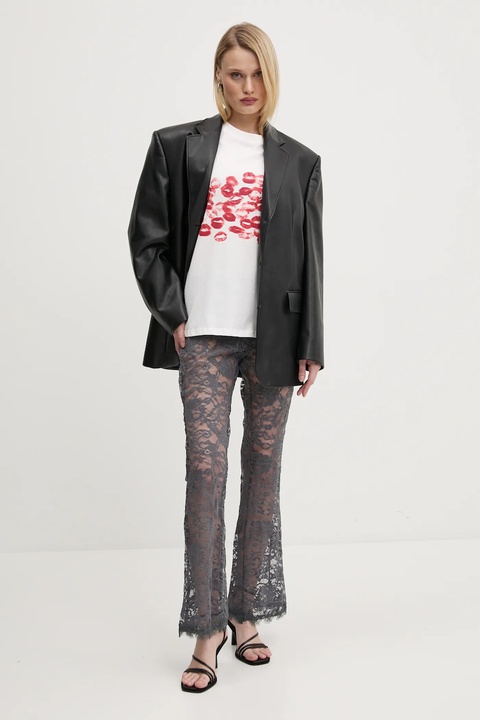 Never Fully Dressed spodnie Charcoal Lace damskie kolor szary dzwony high waist NFDTR453 - zdjęcie produktu nr 2