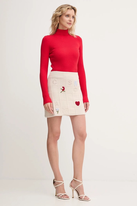 Twinset spódnica z wełną kolor beżowy mini prosta 252TP3311 - zdjęcie produktu nr 2