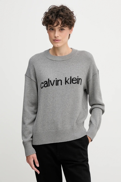 Calvin Klein Jeans sweter bawełniany damski kolor szary lekki LV047C311G - zdjęcie produktu nr 1