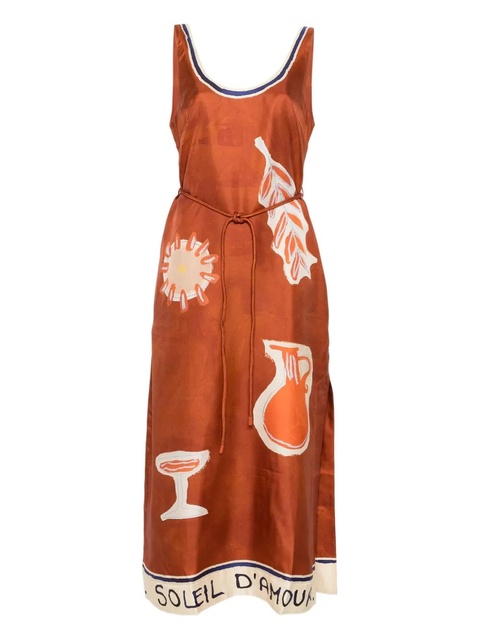 ALEMAIS Soleil D'amour graphic-print tie midi dress - Brown - zdjęcie produktu nr 1