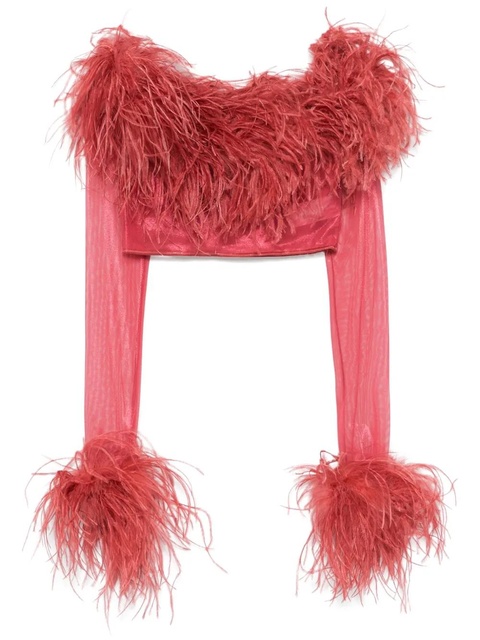 Oséree feather-trim cropped top - Red - zdjęcie produktu nr 1