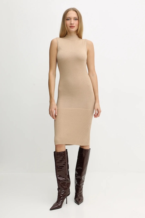 Armani Exchange sukienka z dodatkiem wełny kolor beżowy mini dopasowana XW001308 AF13774 - zdjęcie produktu nr 2