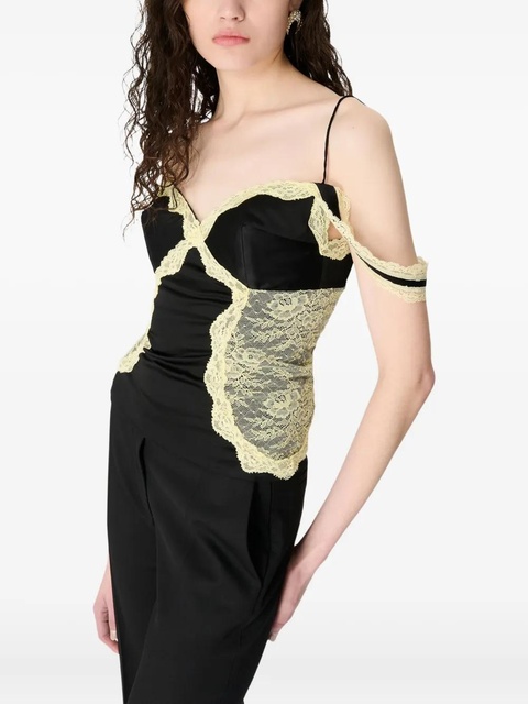 Marine Serre lace-trimmed satin top - Black - zdjęcie produktu nr 2