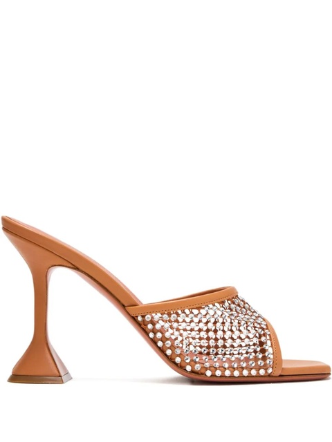 Amina Muaddi 95mm crystal-embellished net sandals - Brown - zdjęcie produktu nr 1