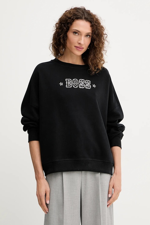 BOSS Orange bluza bawełniana damska kolor czarny z aplikacją 50546961 - zdjęcie produktu nr 1