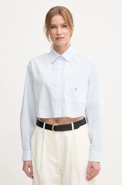 Calvin Klein Jeans koszula bawełniana damska kolor niebieski relaxed z kołnierzykiem klasycznym J20J225078 - zdjęcie produktu nr 1