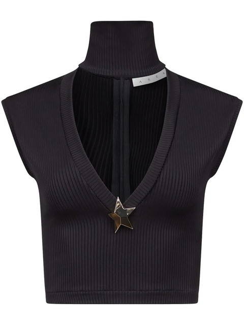 AREA star-stud rib-knit crop top - Black - zdjęcie produktu nr 1