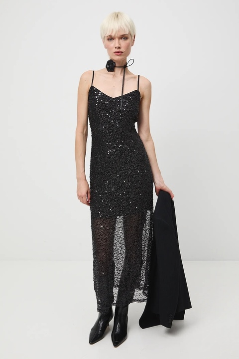 Medicine sukienka kolor czarny maxi dopasowana - zdjęcie produktu nr 2