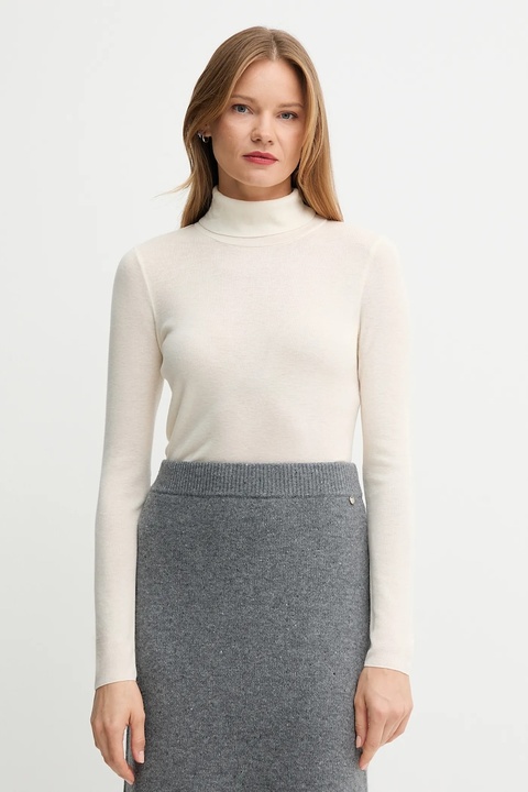 Mos Mosh sweter wełniany damski kolor beżowy lekki z golfem 165910 - zdjęcie produktu nr 1