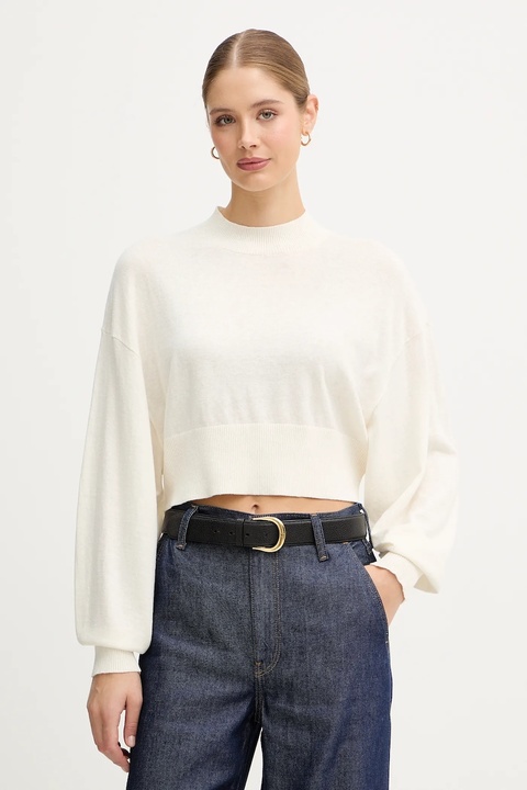 United Colors of Benetton sweter z dodatkiem wełny damski kolor beżowy lekki z półgolfem 1Y6SD2041 - zdjęcie produktu nr 1