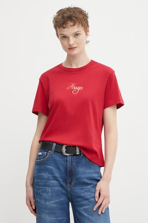 HUGO t-shirt bawełniany damski kolor czerwony 50550117 - zdjęcie produktu nr 1