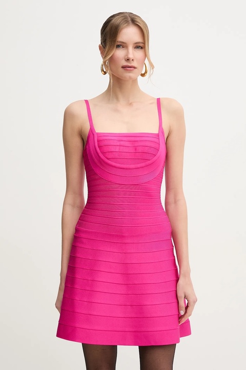 Herve Leger sukienka Milly kolor różowy mini rozkloszowana HLT8499590 - zdjęcie produktu nr 1