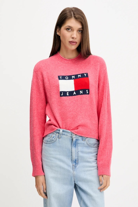 Tommy Jeans sweter z dodatkiem wełny damski kolor różowy lekki DW0DW21782 - zdjęcie produktu nr 1