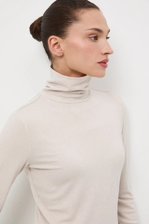 Medicine longsleeve z wełną kolor beżowy z golfem - zdjęcie produktu nr 1