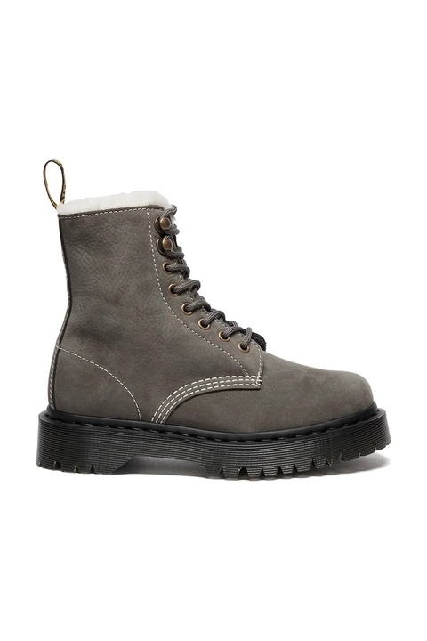Dr. Martens workery skórzane 1460 Pascal Bex Fur Lined damskie kolor szary na platformie DM41419020 - zdjęcie produktu nr 1